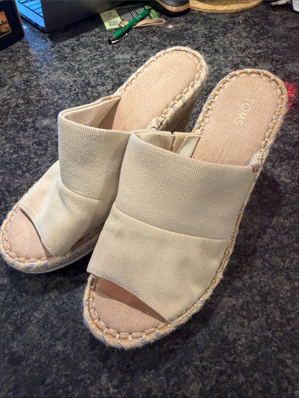 TOMS Monica Cream Canvas Espadrille Slide Sandals